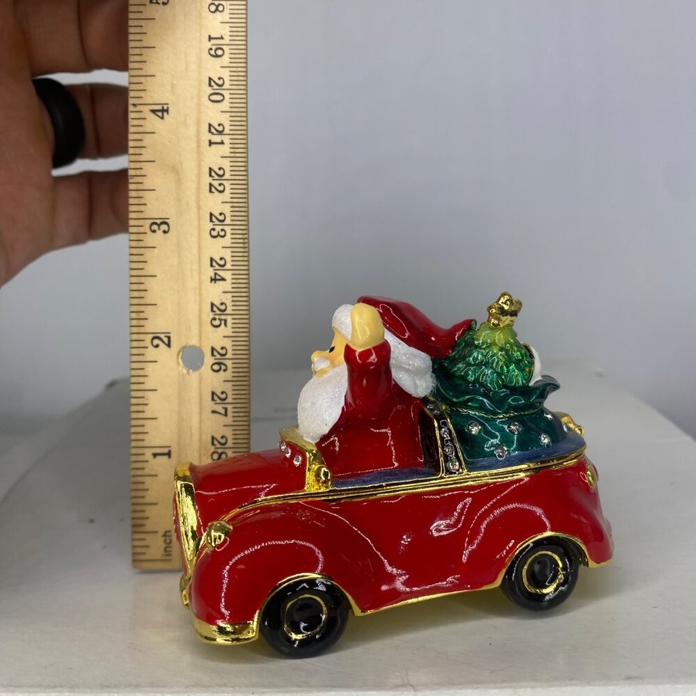 Santa enameled luxury red car bejeweled crystals trinket collectible box - Picture 11 of 11